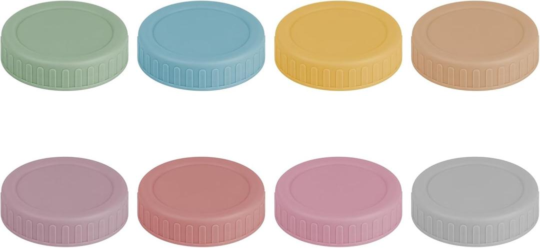 Vaincre 8PCS Mason Jar Lids - Colored Plastic Mason Lids Regular Mouth, Leak Proof Canning Covers with Silicone Rings for Ball, Kerr and More, Reusable Can Tops Caps Covers for Jars