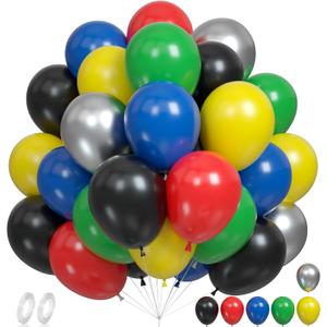 Red Yellow Blue Green Balloons, 60PCS 12 Inch Red Yellow Blue Green Black Party Balloons Metallic Silver Latex Balloons Set for Birthday Wedding Baby Shower Graduation Party Decorations