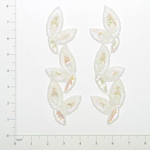Expo International Foliage Beaded Sequin Patch Pack of 2 Applique, Crystal Aurora Borealis
