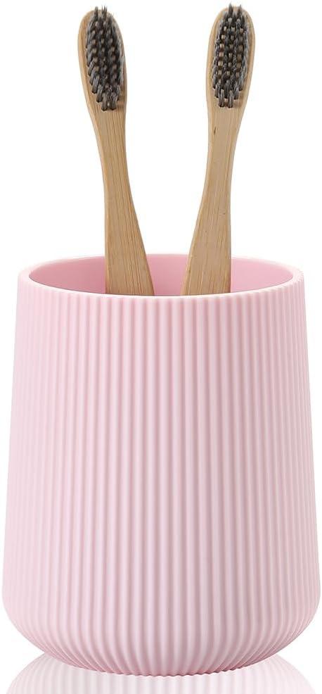 YAUKPH Pink Striped Toothbrush Holder for Electric Toothbrushes Bathroom Organizer for Toothpaste Kids & Adults