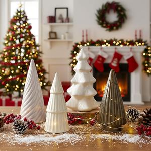 Wesiti 4 Pcs Ceramic Christmas Tree Decor, White Porcelain Figurine Decor for Xmas Table Centerpiece 6 in Modern Ceramic Christmas Tree for Home Fireplace Desktop Tabletop Mantel Cabinets