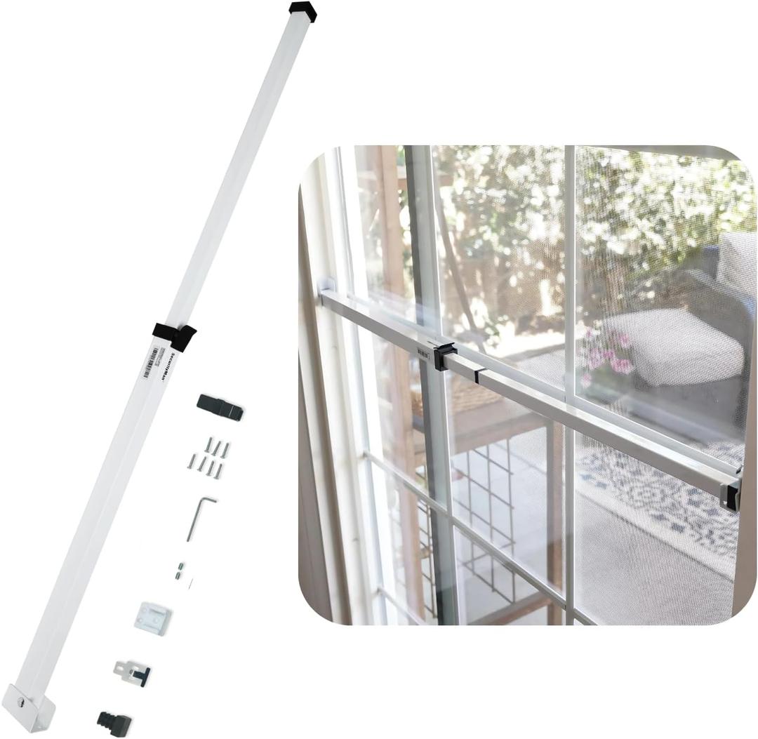 SECURITYMAN Sliding Door Security Bar-Child Proof Sliding Door Lock Bar with Anti Lift Lock - Fits Most Doors & Windows - Adjustable Patio Door Security Bar (18.75"- 51.1") - White