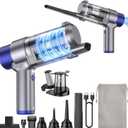 JONYJ Handheld Car Vacuum Cleaner Cordless, 16000PA Hand Held Vacuum Portable, 2 in 1 Air Duster and Mini Vacuum Cleaner Rechargeable with Led, Multi-Nozzles & Washable Filters for Home Office Car Pet (Grey & Blue)