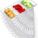 Ziliny 3 Section Serving Tray Bulk Serving Dish Compartment Appetizer Tray Plastic Dessert Platter Rectangular Divided Bowls Disposable Plate for Snack Desserts Fruit, 15 x 7 in (Clear,20 Pcs)