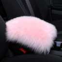 Frienda Furry Armrest Cover Auto Center Console Cover Car Soft Console Pad, Real Sheepskin Wool Soft Fluffy Auto Center Armrest Pad for Most Car Decoration Protector(Light Pink)
