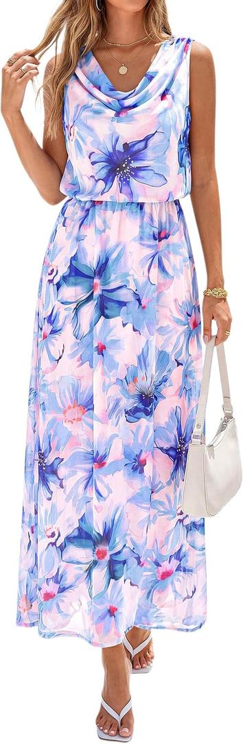 PRETTYGARDEN Floral Dress for Women 2026 Spring Formal Sleeveless Cowl Neck Graduation Summer Wedding Guest Maxi Long Dresses, Size XXL