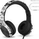 LilGadgets Connect+ Pro Wired Kids Headphones for School w/Microphone, Volume Limiting Noise Reducing Over-Ear Headset w/Cord, SharePort Technology & SoftTouch Padding, Snow Camo Headphones for Kids (Black/Grey)