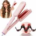 Curling Iron Hair Crimper Waver - CHIKYO 3 Barrel Rovy Wave Curling Iron, 1.25 Inch Ionic Beach Waves Curling Wand, Deep Waver Hair Curler Hot Tool with Ceramic for Women, Dual Voltage, Easy to Use (Pink)