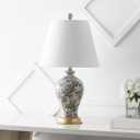JONATHAN Y 24" Multi-Colored/Gold French Country Ceramic Floral Urn Table Lamp, White Linen Shade, Chinoiserie Ginger Jar Bedside Lamp for Living Room Bedroom, LED Bulb JYL3009A