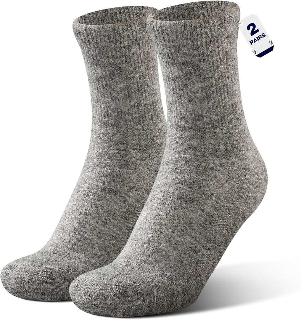 Alpaca Wool Diabetic Socks for Men Women Non Binding Wide Loose Fit Thick Warm Soft Seamless Moisture Breathable (2X-Large, Gray)