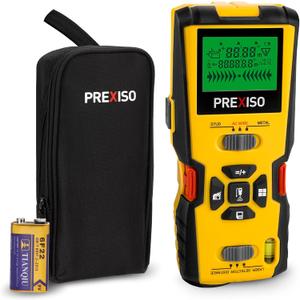 PREXISO 5-in-1 Stud Finder with Laser Level Marking & Ultrasound Distance Measure - Area, Volume, Addition | Wood, AC Wire Detector - Wall Scanner Beam Finders for Dry Interior Walls, Metal Studs