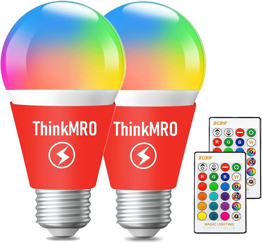 Color Changing LED Light Bulbs with Remote RGBW Bulb 10W (85W Equivalent),A19 E26/27,Lamp Replace,Warm White,Dimmable Memory Function,Ideal Lighting for Home Decoration,Bar Party (2 Pack)