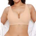 Wireless Bras for Women Seamless Push Up Bra Comfortable No Underwire Comfy Supportive Bralettes Deep V Tshirt Bra Nude S