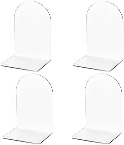 Lulonpon 4 Pieces Book Ends, Bookends, Books End for Shelves, Books End for Heavy Books, Clear Bookends, Acrylic Book Ends for School, Library,Desktop Organizer and Book Shelves
