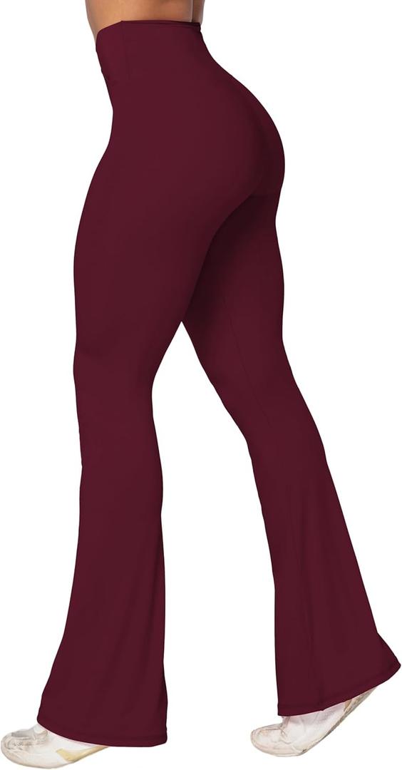 Sunzel Flare Leggings, Crossover Yoga Pants with Tummy Control, High-Waisted and Wide Leg (Small, Black Cherry)