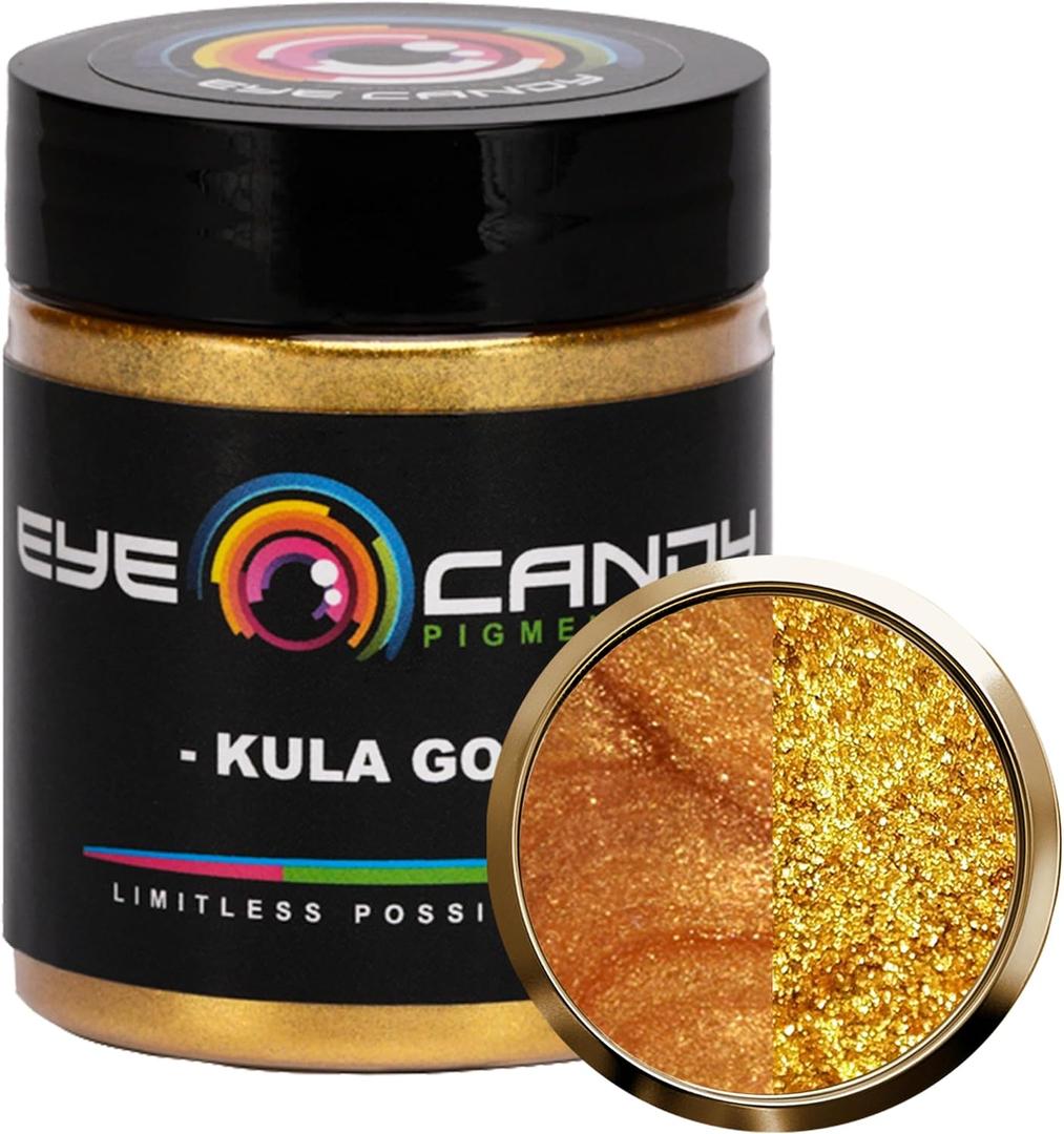 Eye Candy Pigments Premium Gold Mica Powder - Kula Gold (25gr) - for Epoxy, Resin, Soap, Paint, Woodworking, Acrylic Pouring, Bath Bombs, Fishing Lures - DIY Arts and Crafts Additive
