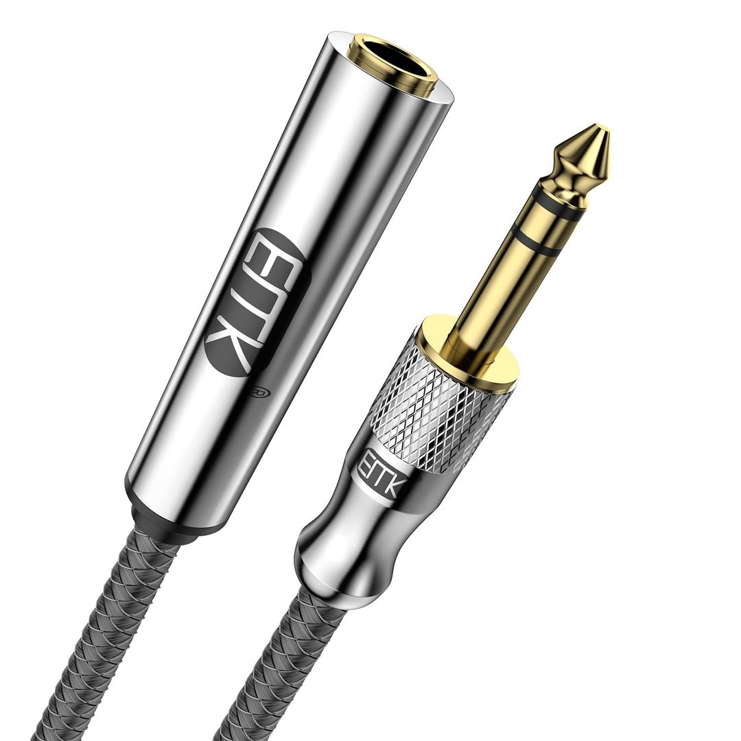 EMK Premium 1/4" (6.35mm) Male to Female Stereo Extension Cable (1.5Ft/0.5M) - Gold-Plated Quarter Inch Headphone/Guitar/Audio Extension Cord for Studio Equipment, Amplifiers & Instruments