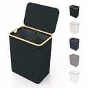 LONBET Laundry Basket with Lid, Made from Breathable Fabric | Aesthetic Clothes Hampers for Laundry with Side Handles & Sturdy Bamboo Frame (40 Gallons - Double, Black)