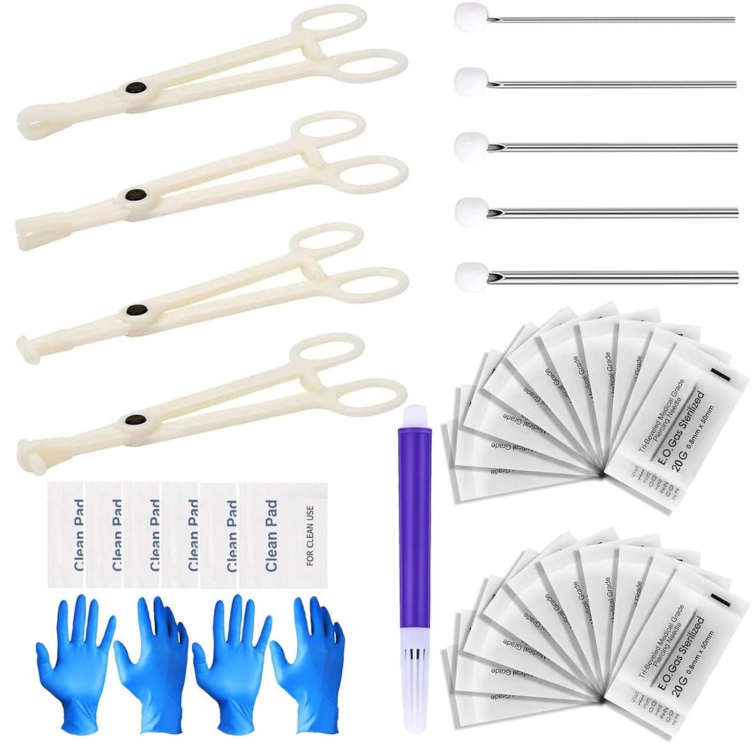 Body Piercing Tool Kit - Piercing Kit with 12G 14G 16G 18G 20G Piercing Needles Piercing Clamps Forceps for Ear Nose Belly Button Tongue Eyebrow Body Piercing Tool Kit Piercing Supplies