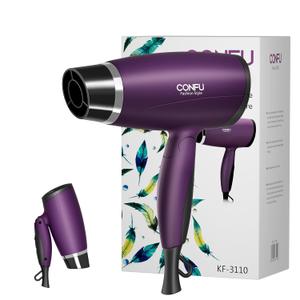 CONFU 1600W Small Portable Travel Hair Dryer with Folding Handle, Lightweight Hair Dryers for Women, Compact Hair Dryers with Nozzle, Mini Blow Dryer, Purple