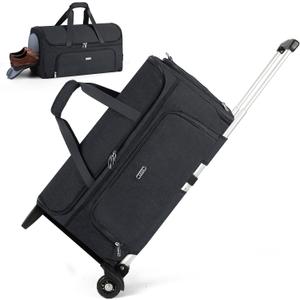 Garment Bags with Wheels, Garment Convertible Weekender Bags, Large Carry On Garment Bags for Travel, Duffle Bag Garment Bag (Black, Large) (XL)