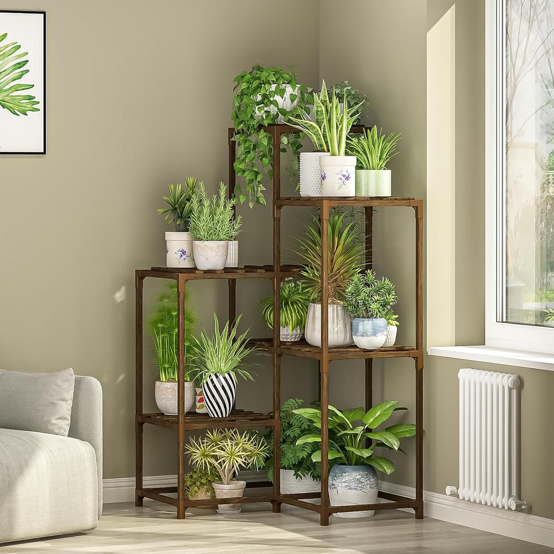 Bamworld Indoor Outdoor Plant Stand Shelf Corner Table 7 Pots Holder for Living Room Multiple Plants Patio Balcony Garden Decor