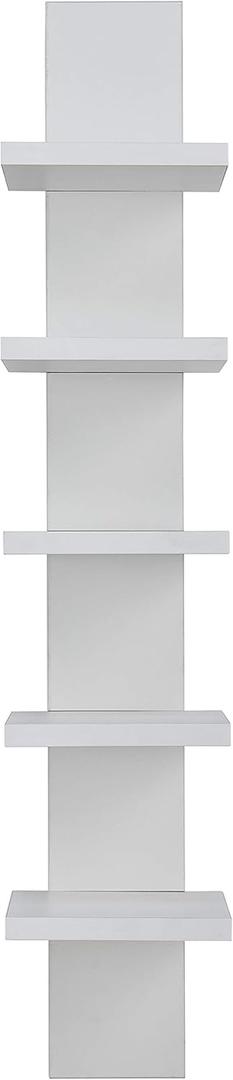 Danya B 5 Tier Wall Shelf Unit Narrow - Vertical Column Ladder Shelf, Floating Storage, Home Decor Organizer, Tall Tower Design, Utility Shelving, Bedroom, Living Room (White) (30H x 6L x 5.1W)