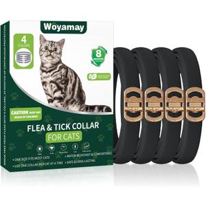4 Pack Flea Collar for Cats, Cat Flea and Tick Treatment, 8 Months Protection Flea and Tick Prevention for Cats, Waterproof Cat Flea Collar, Adjustable Cat Flea and Tick Collar for Cats Kittens, Black