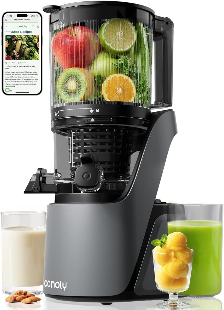 Canoly C16 Cold Press Juicer, 6" Extra Wide Feed Chute, 3-IN-1 Strainers (Juice & Sorbet & Nut Milk), Powerful AC Brushless Motor, Self Precut System, Juicer Machines with BPA-Free (Space Gray) Canoly C16 Cold Press Juicer, 6" Extra Wide Feed Chute, 3-IN-1 Strainers (Juice & Sorbet & Nut Milk), Powerful AC Brushless Motor, Self Precut System, Juicer Machines with BPA-Free (Space Gray)