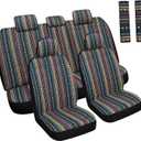 Baja Saddle Blanket Car Seat Covers Full Set with Seat Belt Pads, Washable Breathable Seat Covers for Cars, Universal Fit Interior Covers for Most Cars, Airbag Compatible, Red/Blue