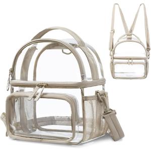 BAGSMART Clear Lunch Bag Double Dceker Lunch Box Transparent Backpack Stadium Approved 12x6x12 Clear Bag for Stadium Events, Concert, Work (Camel)