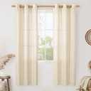 LAMIT Sheer Linen Curtains 80 Inch Length for Living Room, Faux Linen Textured Light Filtering Neutral Bronze Grommet Window Treatment Drapes for Bedroom, 2 Panels, 34 x 80 Inch, Beige