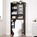 Over The Toilet Storage Cabinet with Acrylic Door Panel and Paper Towel Drawer, Bamboo Space Saver Shelf, Bathroom Organizer Rack Above WC (Without Power Strip, Brown)