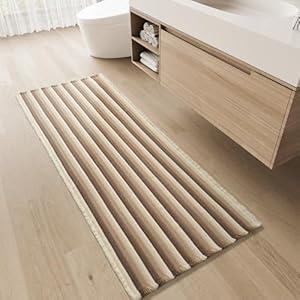 Striped Bath Mat Runner Rug, Super Absorbent Non Slip Bathroom Runner Rug 3D Woven Gradient Washable Runners for Hallways Entryway Bedroom Laundry Room Kitchen Sink, 17" x 24"