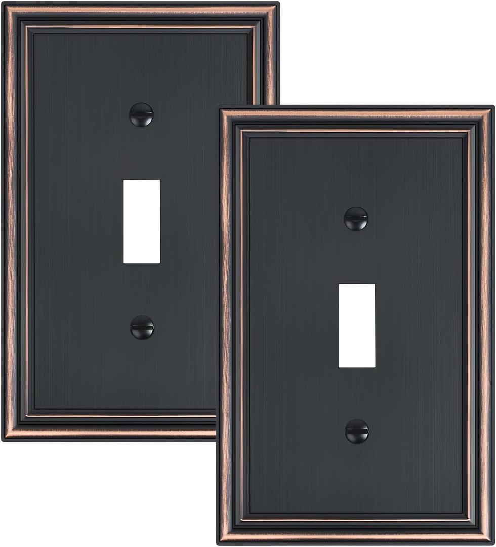 2-Pack Single Toggle Light Switch Cover Plate, Durable Solid Zinc Alloy Decorative Switch Plate Covers, Aged Bronze 1 Gang Wall Plate, Corrosion Resistant