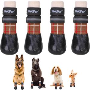 BINGPET Anti-Slip Dog Socks for Hardwood Floors,Injury Prevent Licking Dog Booties,Traction Control Paw Protector Dog Shoes for Hot Pavement with Reflective Straps for Small Medium Large Dogs