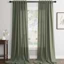 Olive Green Linen Curtains 108 inch Length 2 Panels Set Modern Farmhouse Living Room Drapes Light Filtering Rod Pocket Back Tab Filtering Privacy Semi Sheer Curtain 108 inches Long