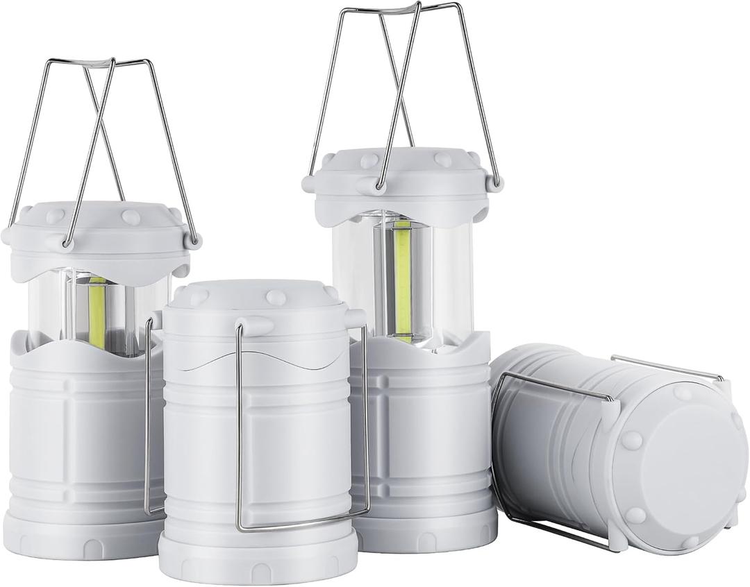 Lichamp LED Camping Lantern, 4 Pack Battery Powered Flashlight for Power Outages, Portable Collapsible Hanging Light Essential for Home, Outdoor, Emergency Lamp Survival Kit Gear for Hurricane, B4LW (White (Glow-in-the-Dark))