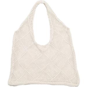 Crochet Beach Tote Bag Woven Mesh Beach Purse Summer Vacation Boho Knit Bag (Apricot)