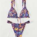 RoseSeek Women's 2 Piece Floral Tropical Print Bikini Set Boho Triangle Bathing Suit Tie Backless Swimsuit Sets (Purple, XS)