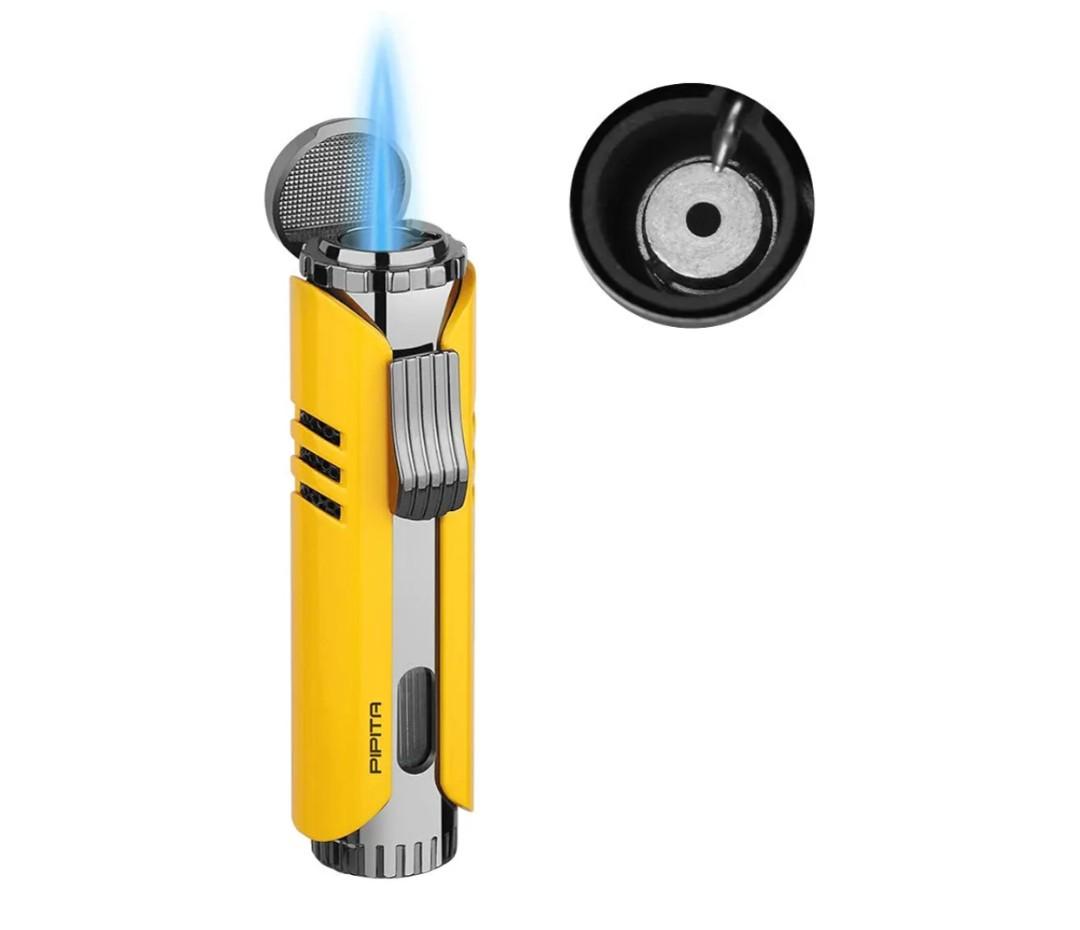 PIPITA Torch Windproof Butane Gas Lighter - Jet Single Flame Metal Lighter, Adjustable Flame and Refillable Fuel (Yellow)