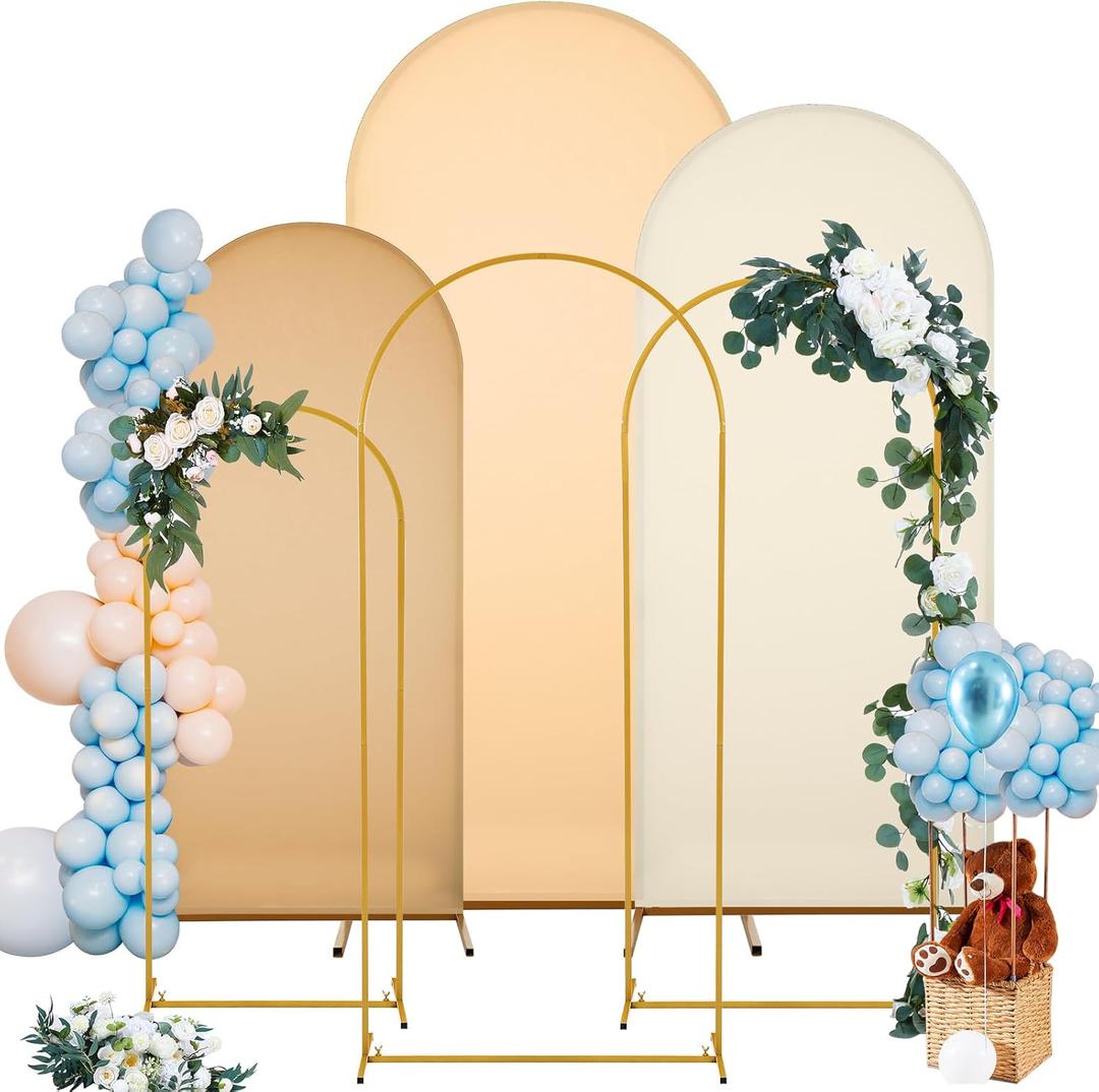 Gisafai Set of 6 Metal Arch Backdrop Stand and Cover Wedding Chiara Arch Frame Backdrop Stand with Spandex Cover for Wedding Decor(4ft/5ft/6ft,Nude)
