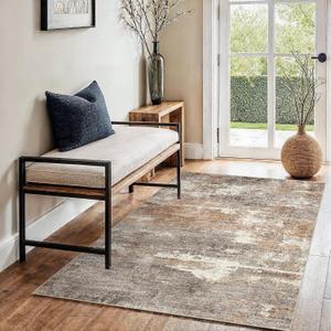 3x4 Washable Entryway Area Rug: Modern Abstract Small Runner Rug for Hallway Soft Non Slip Door Mat with Rubber Backing Low Pile Thin Floor Carpet for Kitchen Bathroom Bedroom Indoor 3x4 Brown/Brick