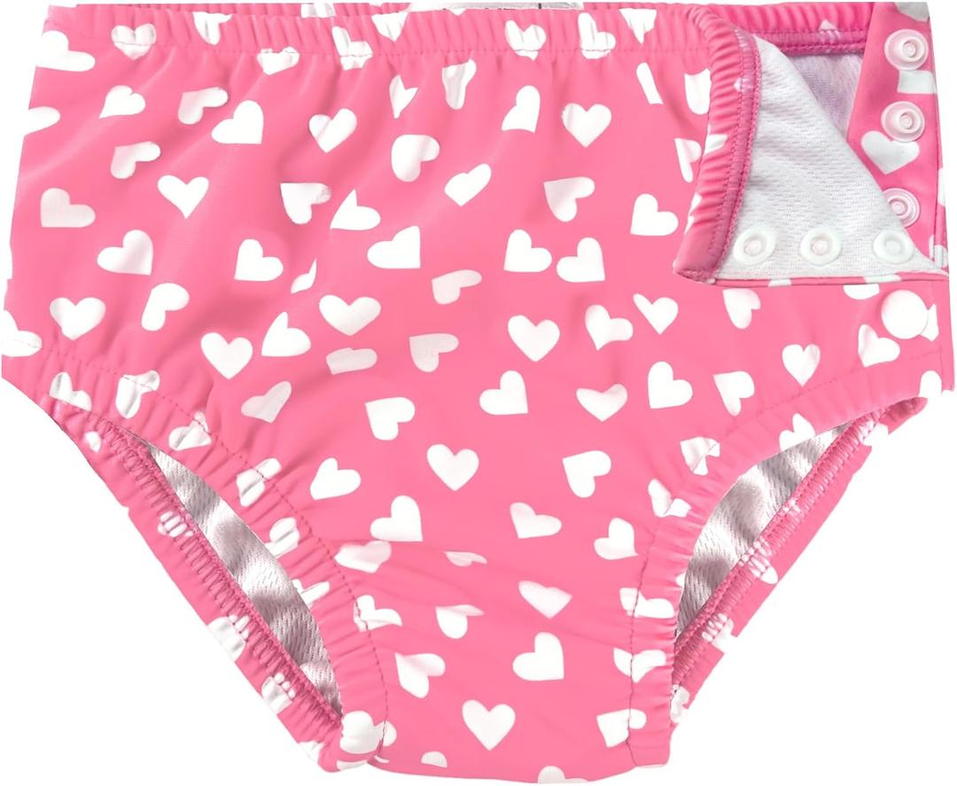 weVSwe Newborn Swim Diaper for Baby 50+ Infant Girl Waterproof Diapers Snap Adjustable Swimming Diapers Pink Heart 12-18 Months