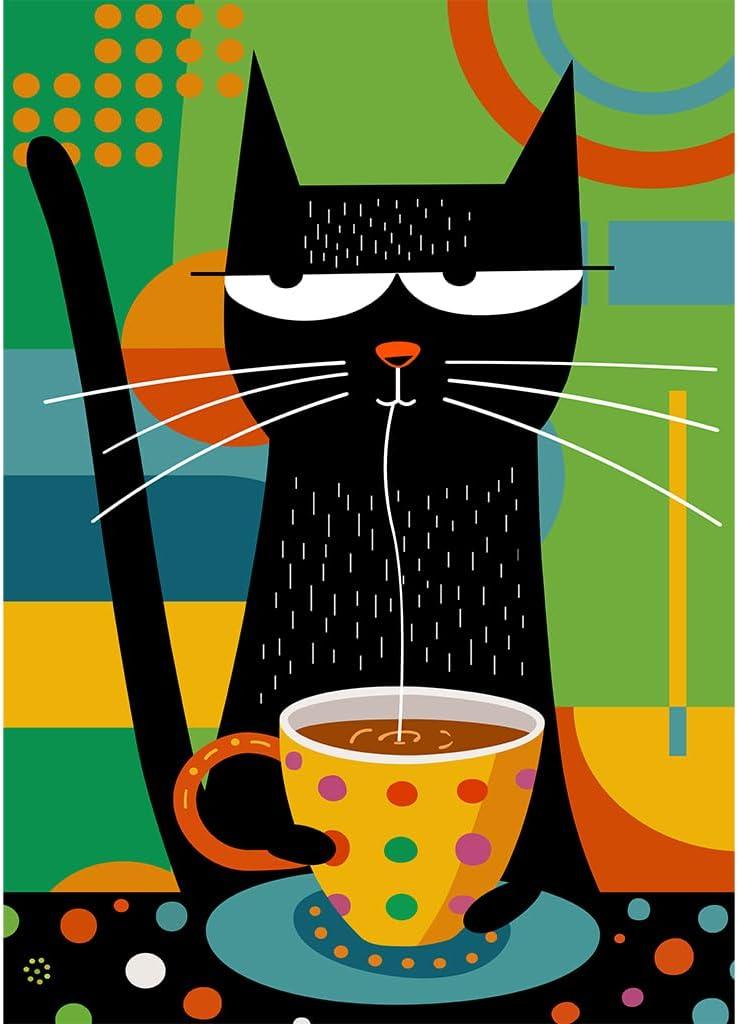 Bgraamiens -Coffee Cat- Modern Art Cartoon Whimsical Cat 1000 Pieces Puzzle for Adult