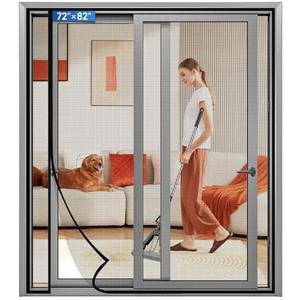 LONGEAS Magnetic Screen Door Left Right Side Opening Upgraded PET Mesh Greater Than Fiberglass and Polyester,Keep Bugs Out,Pet & Kid Friendly,Suitable for Sliding Doors,Patio French Doors-72" X 82"