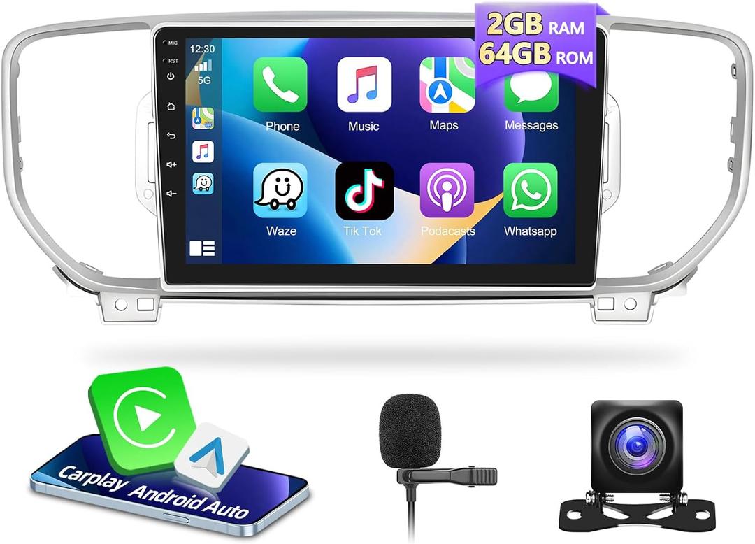 9" Car Stereo with Wireless Carplay & Android Auto, 2G+64G Android 15 HD 1080P Car Stereo Supports Bluetooth,GPS Navigation,WiFi,Mirror Link,FM/RDS,EQ,Split Screen,SWC + AHD Backup Camera