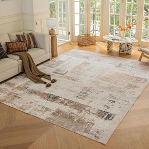 OMERAI 6x9 Washable Area Rug, Brown Modern Abstract Area Rug for Living Room Bedroom, Large Soft Floor Carpet for Bedside Dining Room Kitchen, Non-Slip Indoor Rug- Brown & Beige & Gold