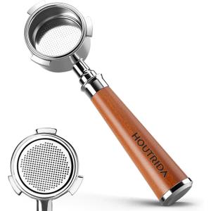 51mm Bottomless Portafilter 3 Ears Only Compatible with Delongli Dedica EC680 EC685 EC885 and SMEG ECF01 Machines, Espresso Portafilte with Stainless Steel 14-16g Coffee Basket (Red Walnut)