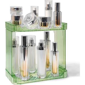 Bathroom Counter Organizer Cosmetics Skincare Organizers Skincare Makeup Organizer Countertop Holder for Perfume-2 Tier-Green (11" x 5.9" x 10.6")